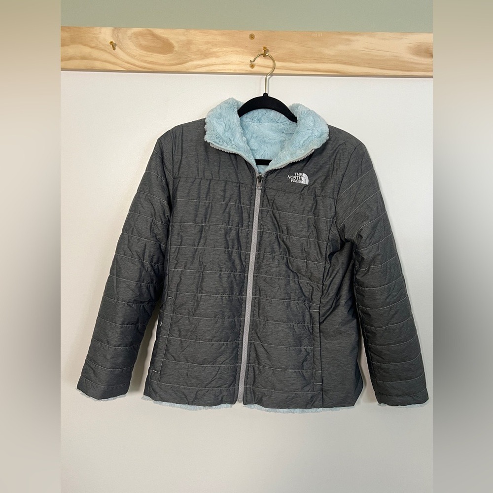 The North Face Reversible Jacket Gray Light Blue Girls Size XL (18) NWOT